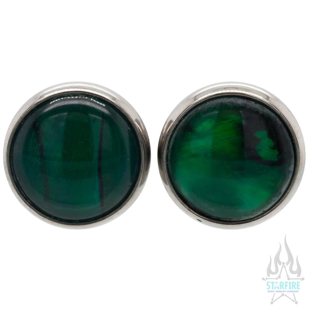 Titanium Natural Stone Cabochon Gem Plugs - Green Paua Shell - Image 3