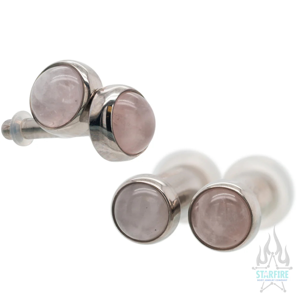 Titanium Natural Stone Cabochon Gem Plugs - Rose Quartz