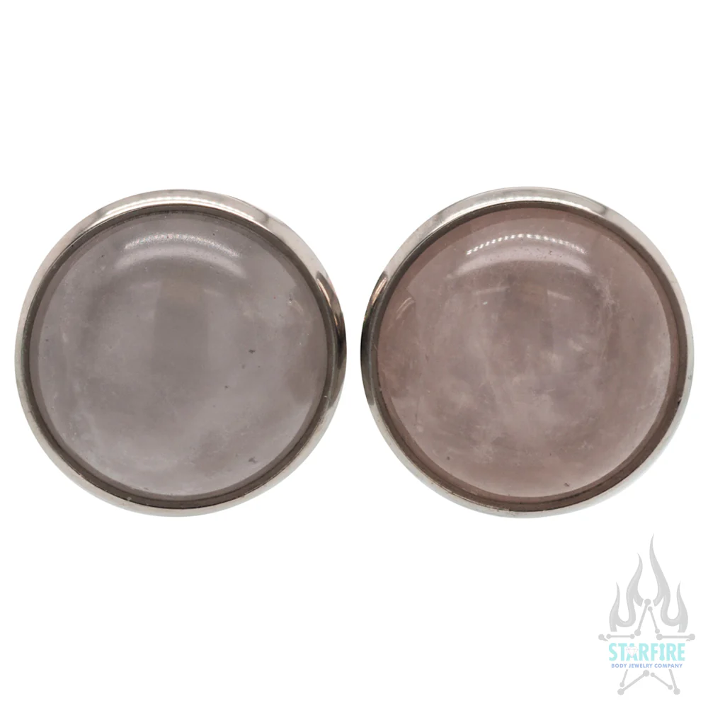 Titanium Natural Stone Cabochon Gem Plugs - Rose Quartz - Image 3