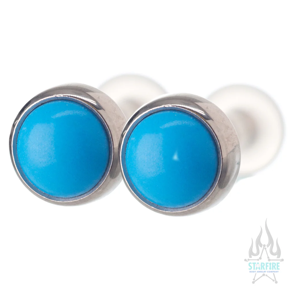 Titanium Natural Stone Cabochon Gem Plugs - Turquoise - Image 3