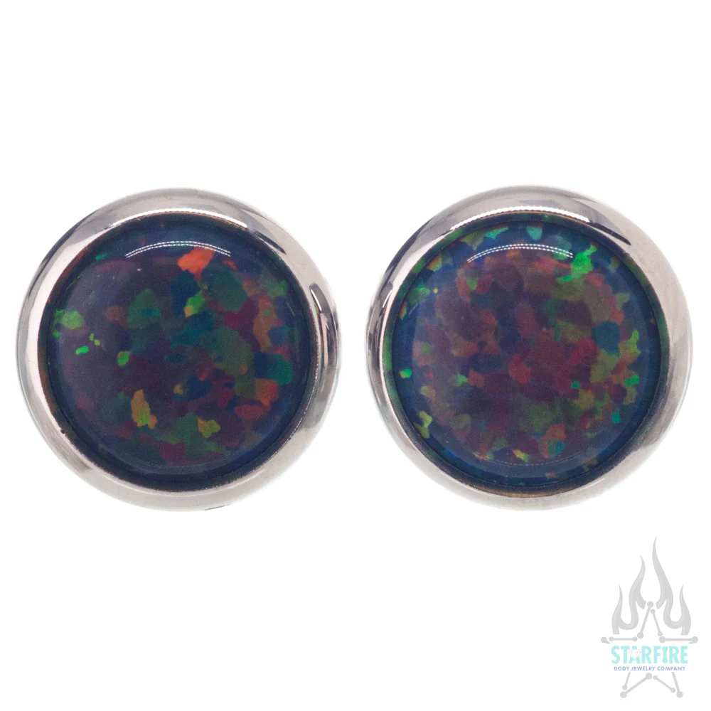 Titanium Opal Cabochon Gem Plugs - Black 2 Opal - Image 3