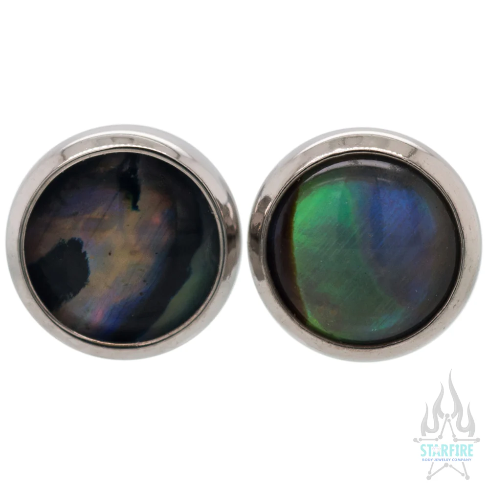 Titanium Natural Stone Cabochon Gem Plugs - Natural Paua Shell - Image 4