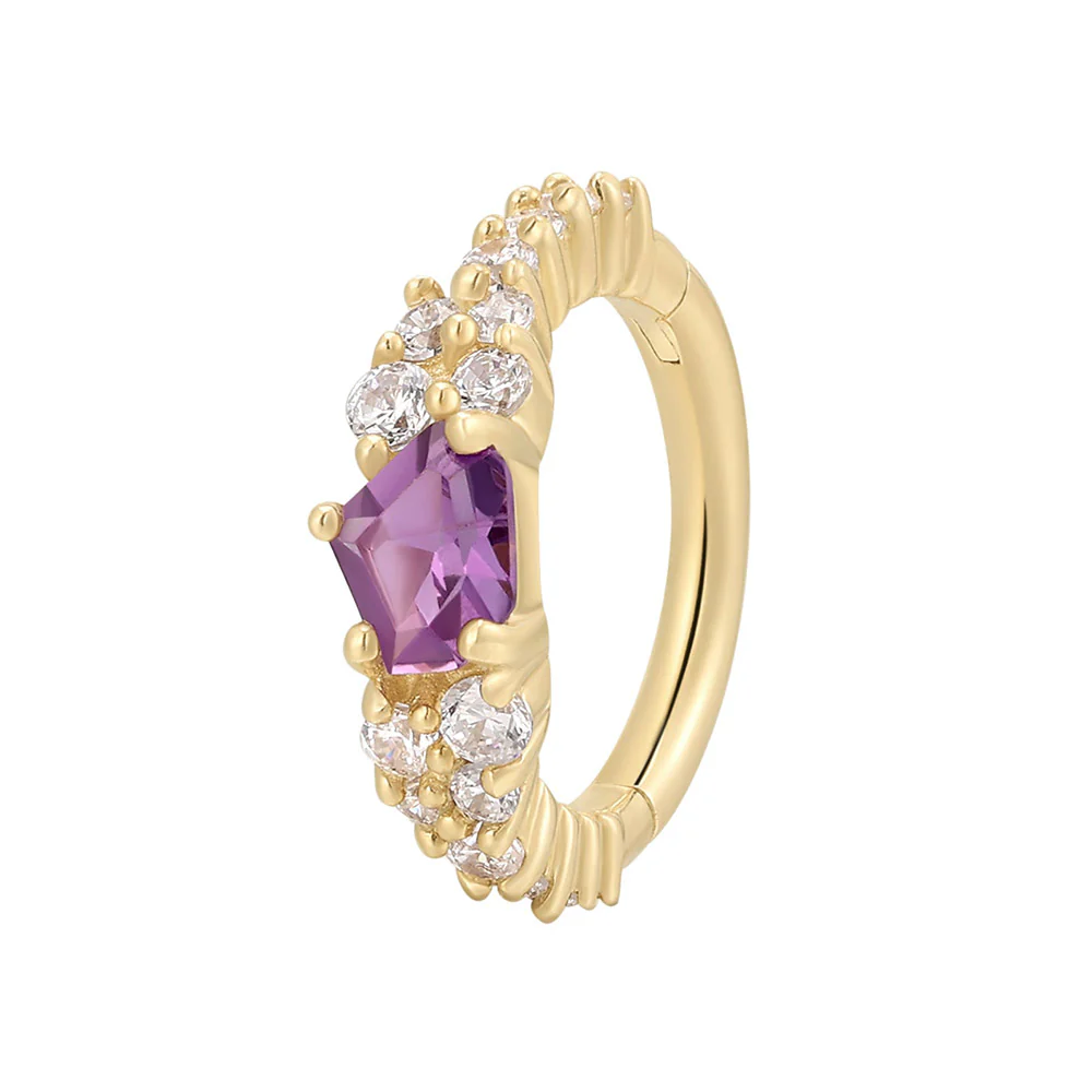 "Inspiration" Hinge Ring / Clicker in Gold with Amethyst & White CZ's - Image 2