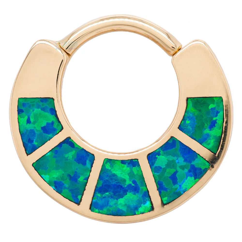 "Islay" Hinge Ring in Gold with Inlayed Blue Opal - Image 3