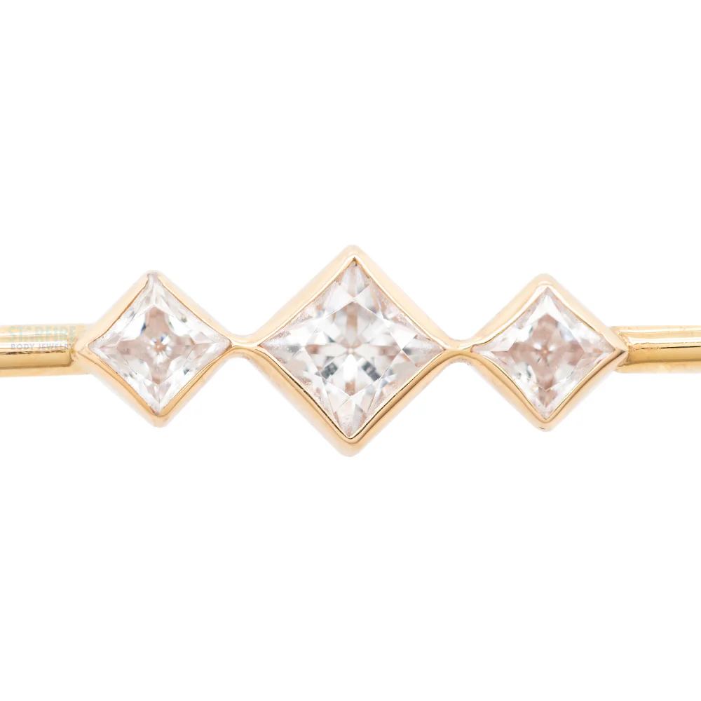 "Jenna" Industrial Barbell in Gold with In-Line Princess-Cut White CZ's - Image 4