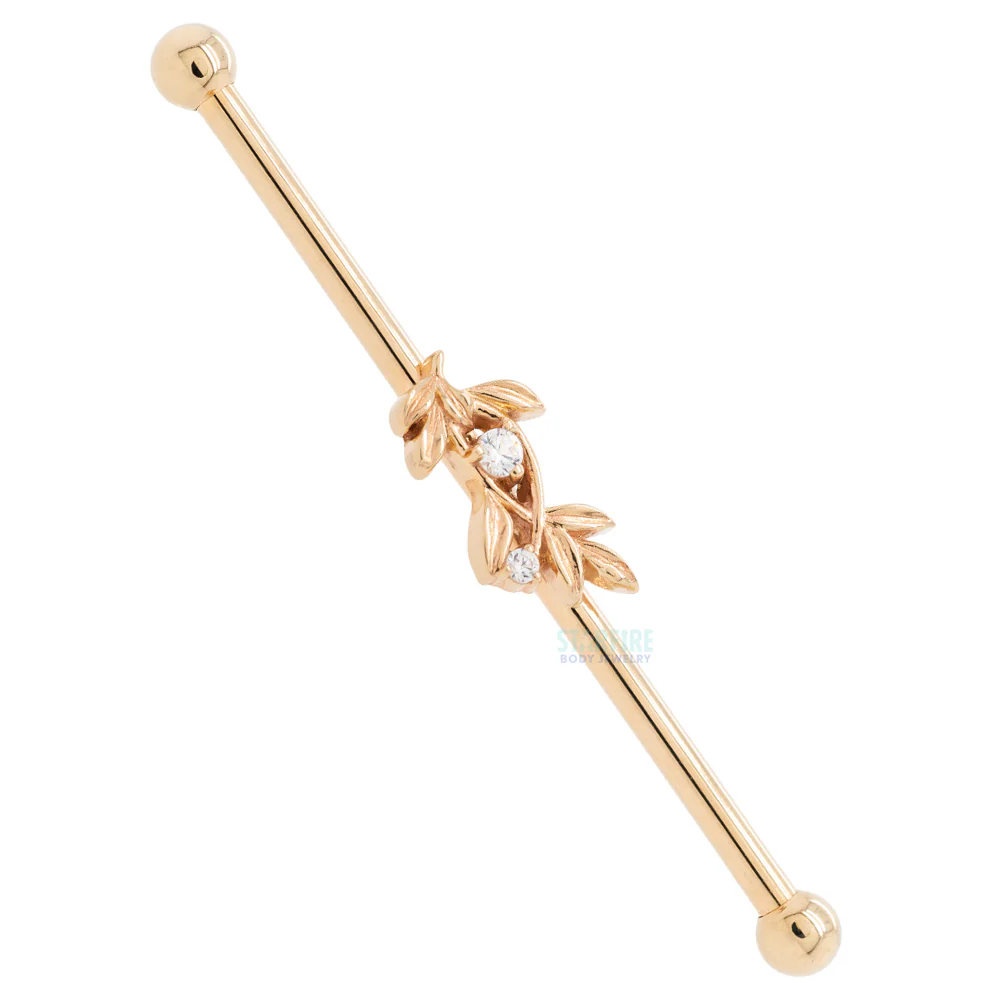 "Jessamine" Industrial Barbell in Gold with White CZ's - Image 3