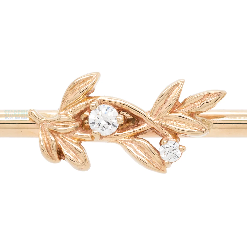 "Jessamine" Industrial Barbell in Gold with White CZ's - Image 4