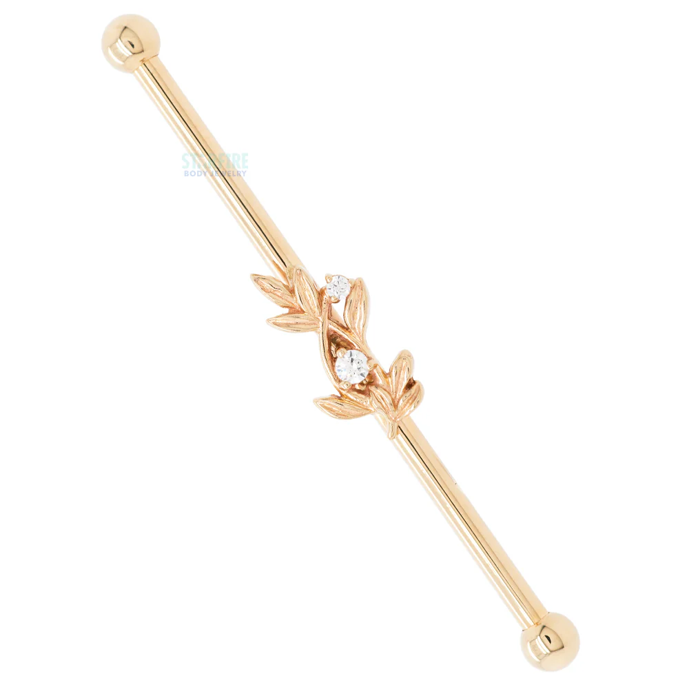 "Jessamine" Industrial Barbell in Gold with White CZ's - Image 6