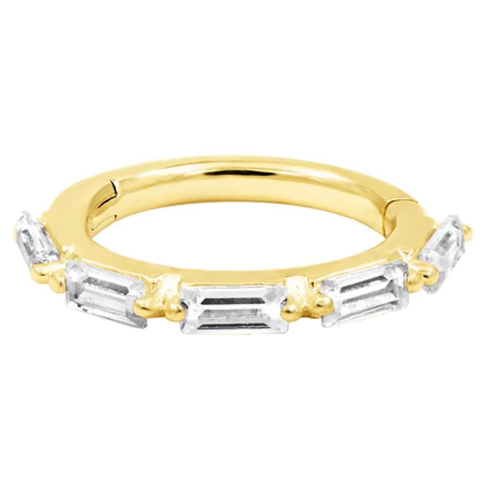 "Annie" Hinge Ring / Clicker in Gold with White CZ's - Image 2