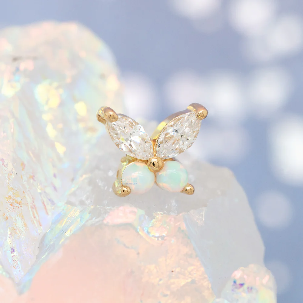 threadless: "Fluttershy" End in Gold with CZ's & White Opals