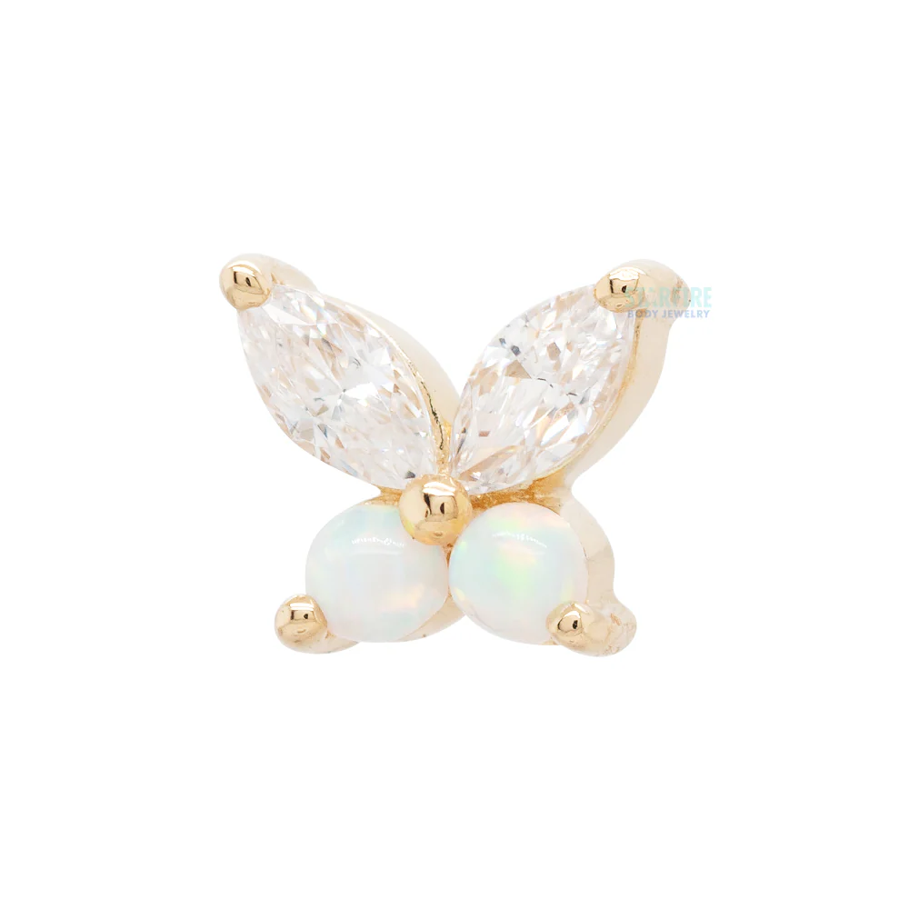 threadless: "Fluttershy" End in Gold with CZ's & White Opals - Image 2