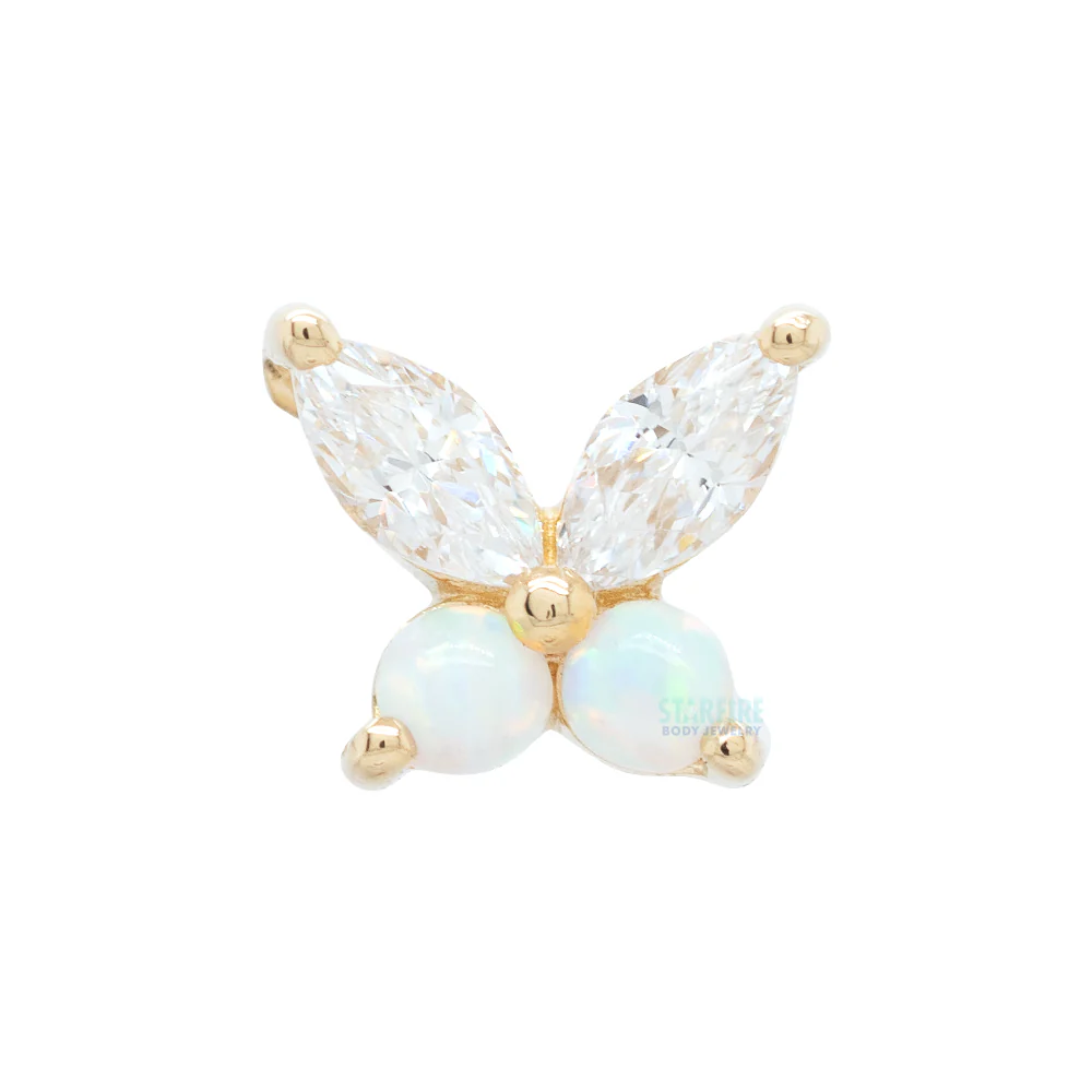 threadless: "Fluttershy" End in Gold with CZ's & White Opals - Image 3