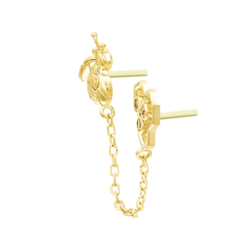 threadless: "Oh Honey" Chain Dual Pin End in Gold with CZ's - Image 2