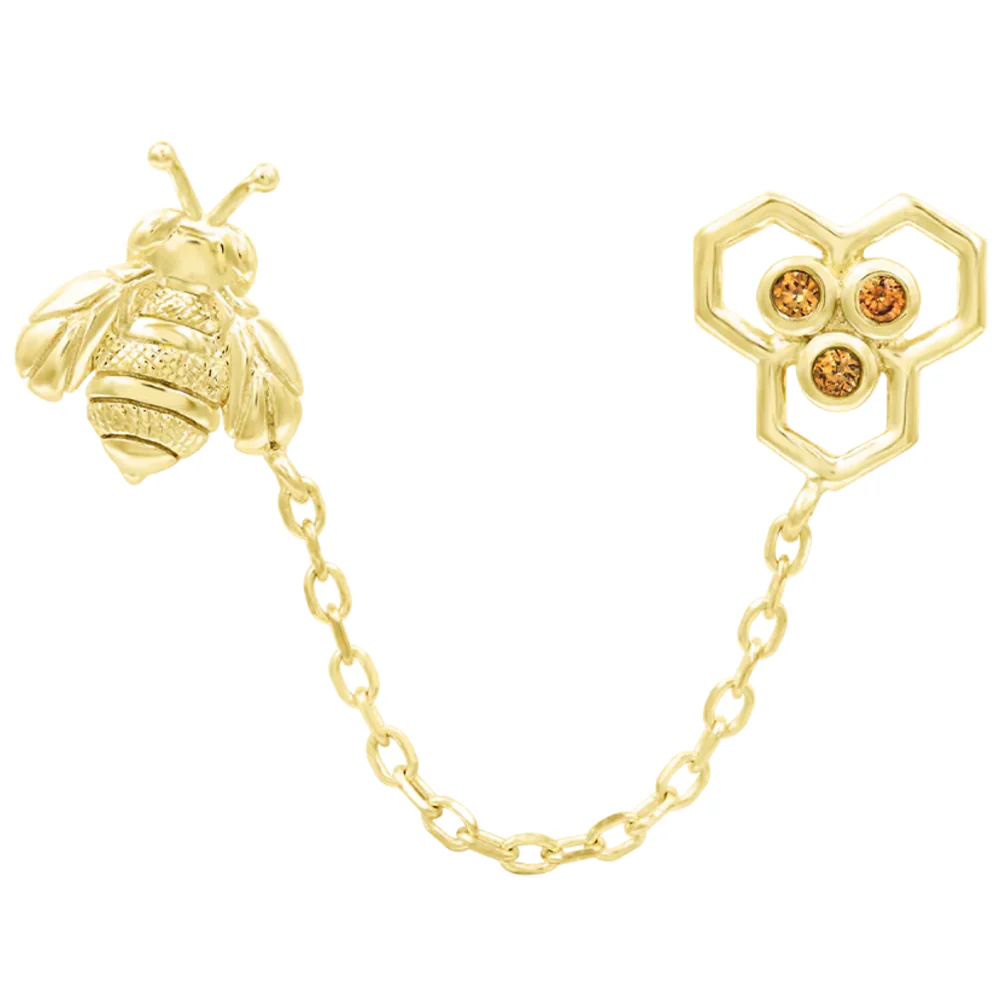 threadless: "Oh Honey" Chain Dual Pin End in Gold with CZ's - Image 3