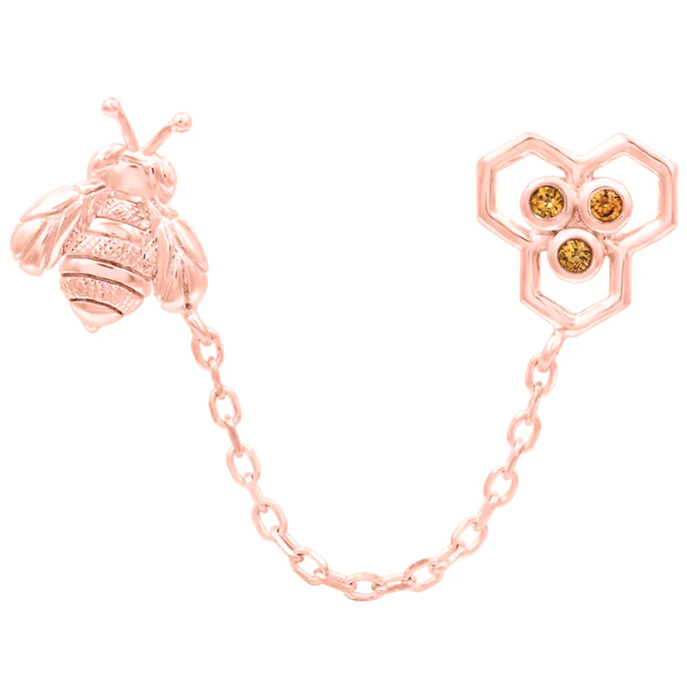 threadless: "Oh Honey" Chain Dual Pin End in Gold with CZ's - Image 5