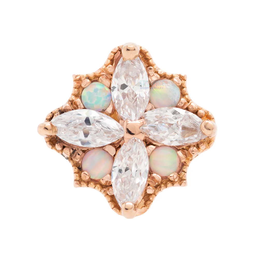 "Amira" Threaded End End in Gold with CZ's & Opals