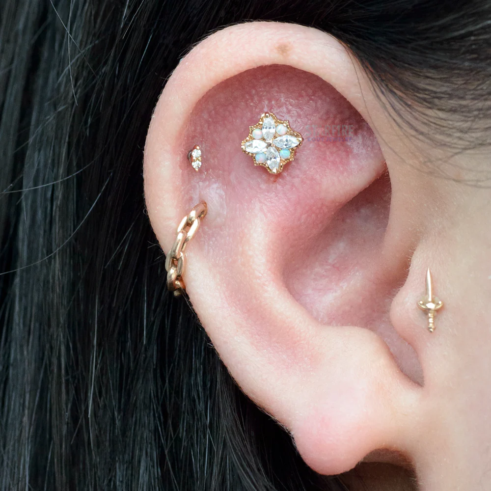 "Amira" Threaded End End in Gold with CZ's & Opals - Image 2