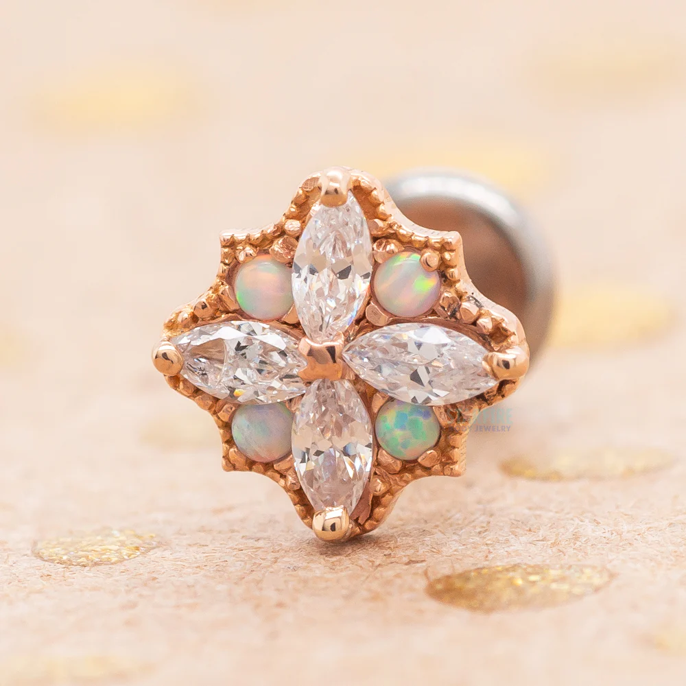 "Amira" Threaded End End in Gold with CZ's & Opals - Image 3