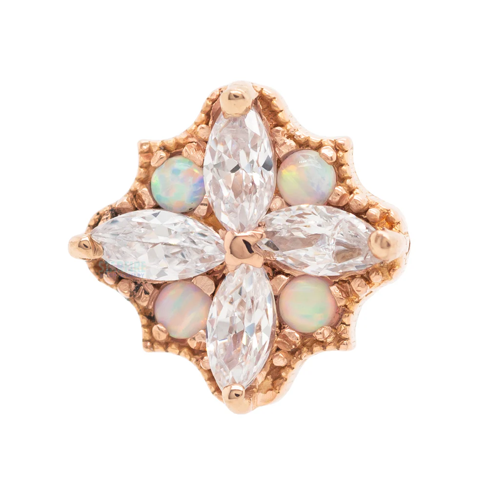 "Amira" Threaded End End in Gold with CZ's & Opals - Image 4