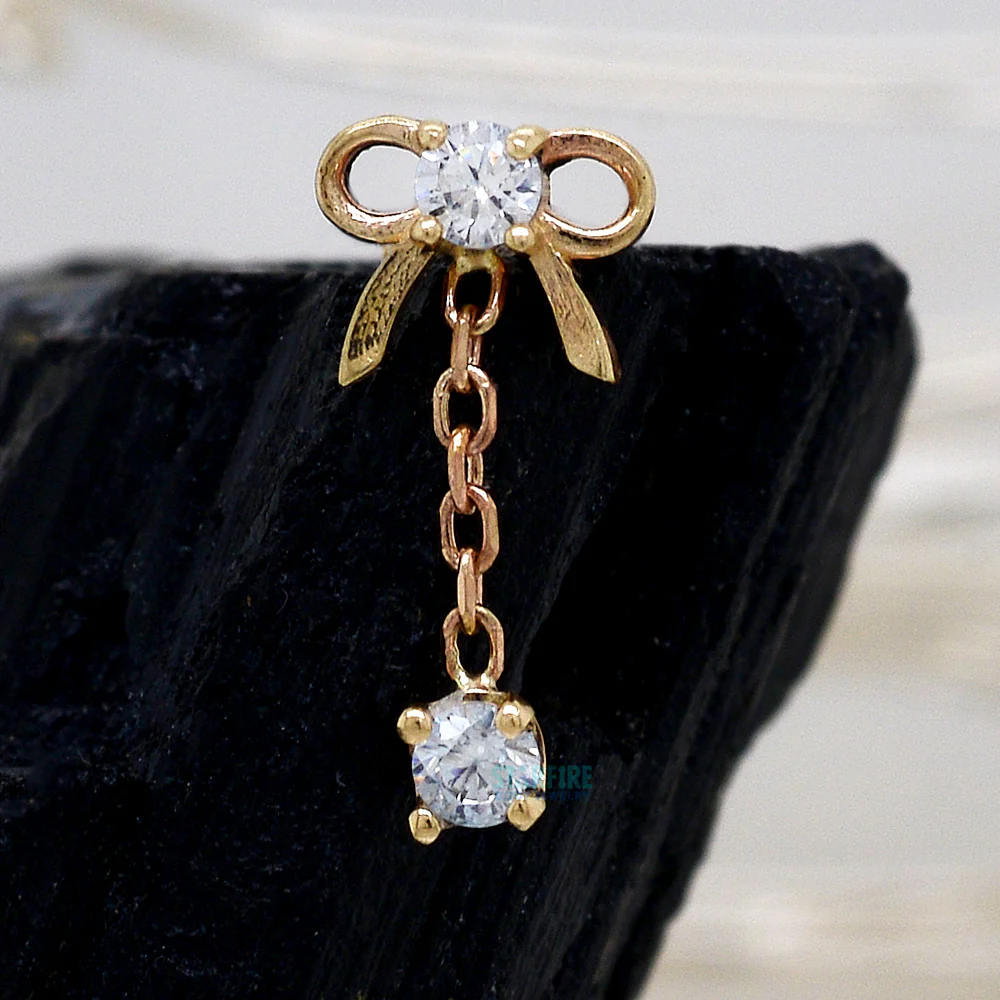Bow Dangle Threaded End in Gold & Platinum with CZ's - Image 2