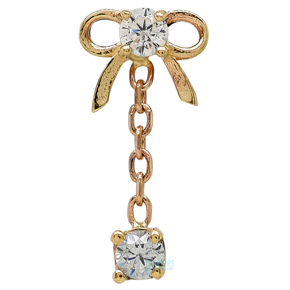 Bow Dangle Threaded End in Gold & Platinum with CZ's - Image 3