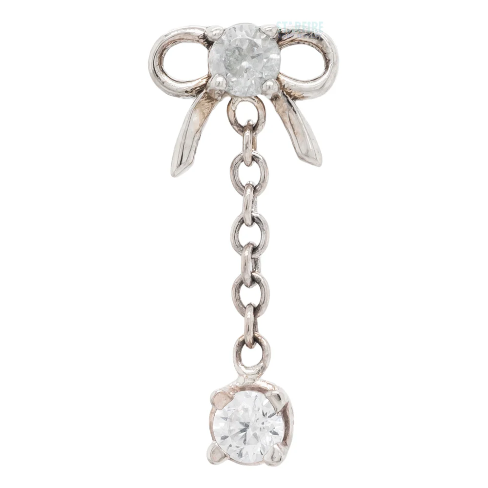 Bow Dangle Threaded End in Gold & Platinum with CZ's - Image 4