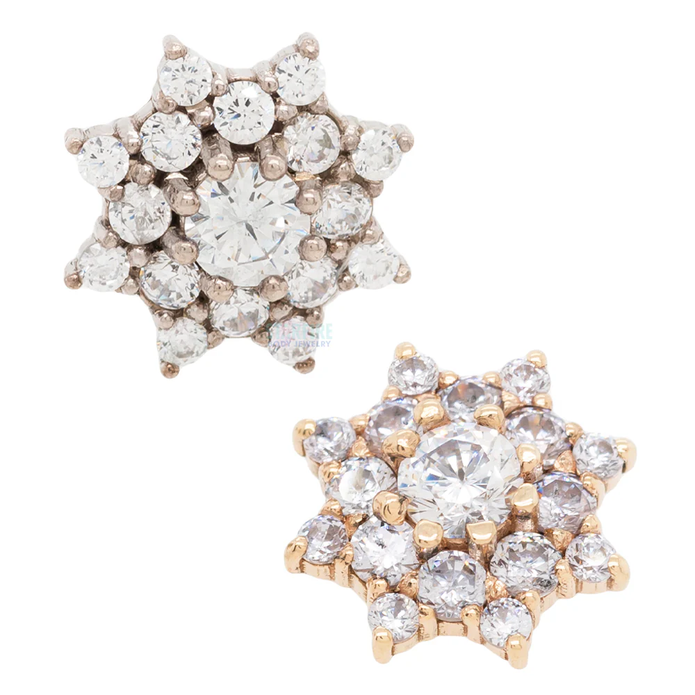 "Gaia" Threaded End in Gold & Platinum with CZ's