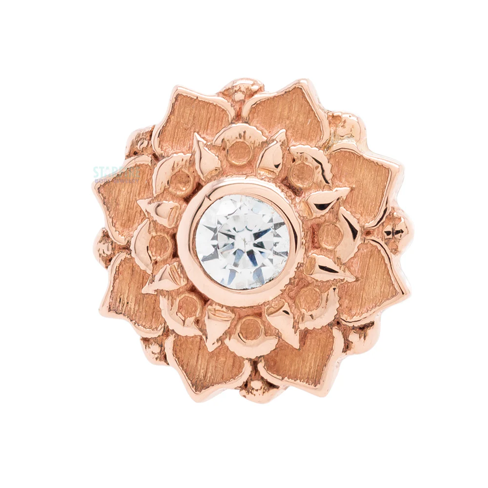 Gem Mandala Flower Threaded End in Gold & Platinum with CZ - Image 2