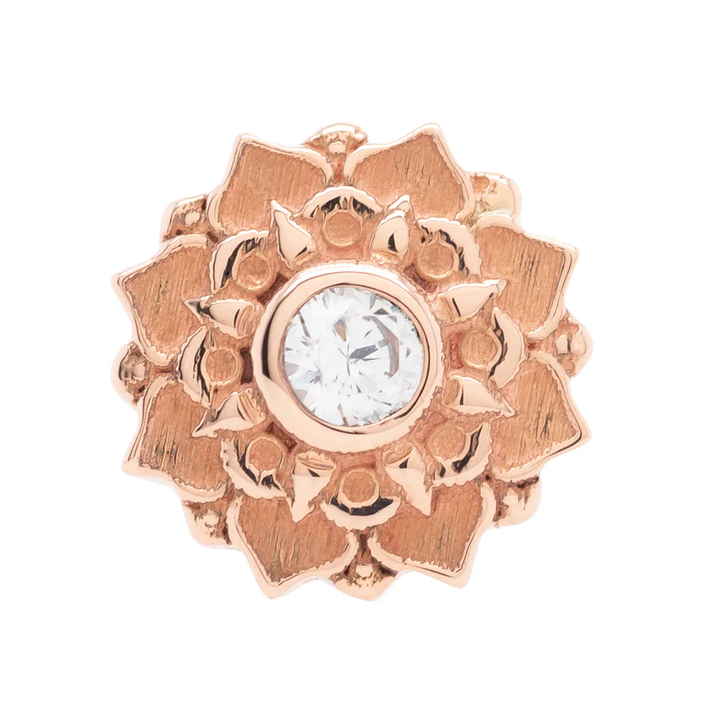 Gem Mandala Flower Threaded End in Gold & Platinum with CZ - Image 3