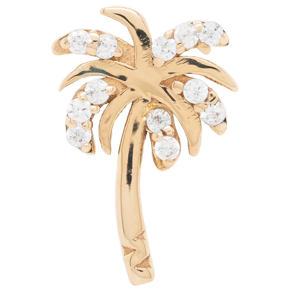 Pave Bloom Palm Tree Threaded End in Gold & Platinum with CZ's