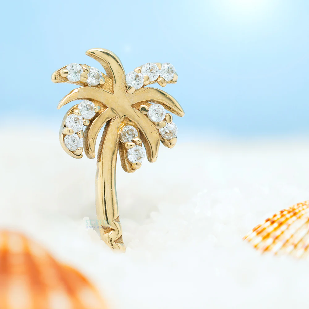Pave Bloom Palm Tree Threaded End in Gold & Platinum with CZ's - Image 2