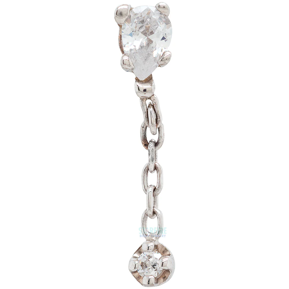 Pear Prong Dangle Threaded End in Gold & Platinum with CZ's - Image 3