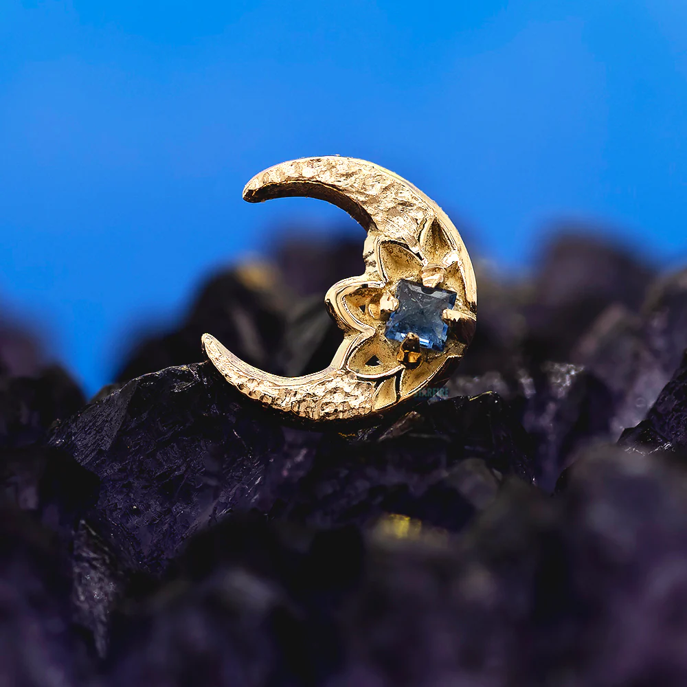 threadless: Crescent Moon End in Gold with Blue Sapphire - Image 2