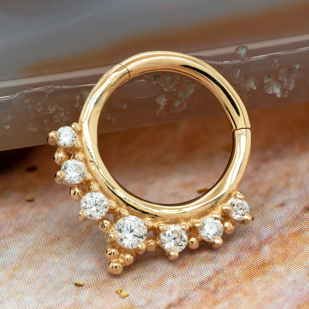 "Lala" Hinge Ring / Clicker in Gold with CZ's - Image 2