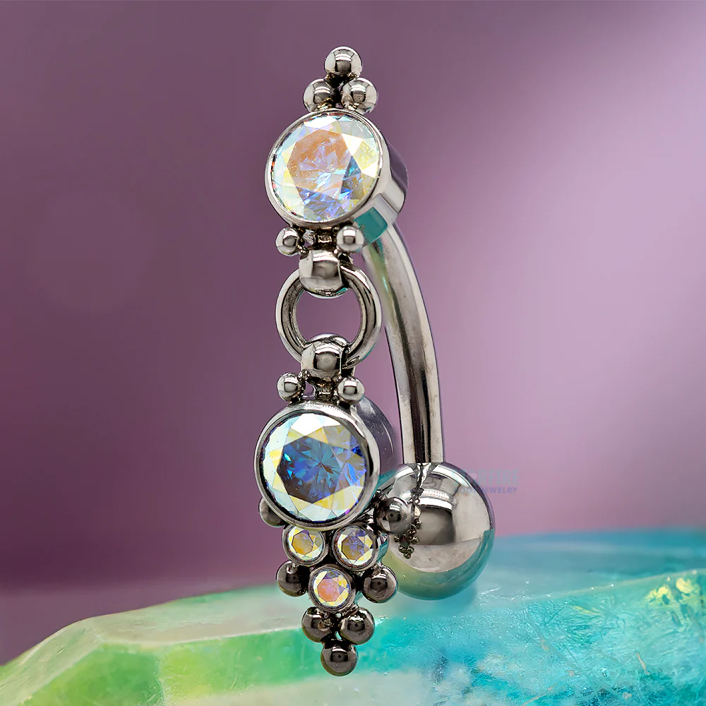 "Aragon" 'Cascade' Reverse Dangle Faceted Gem Navel Curve with Dangle - Image 2