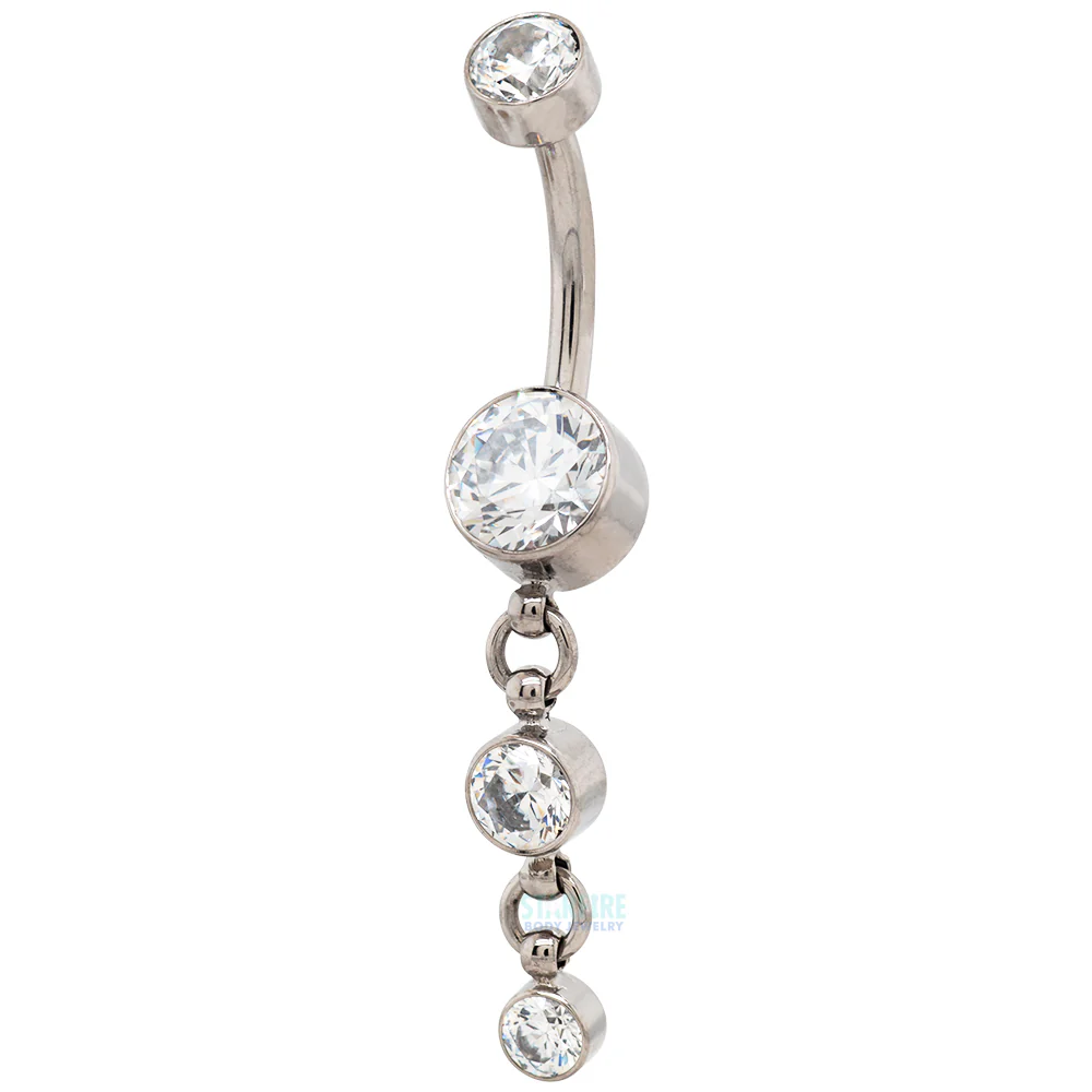 "Balance" Faceted Gem Navel Curve with Dangle