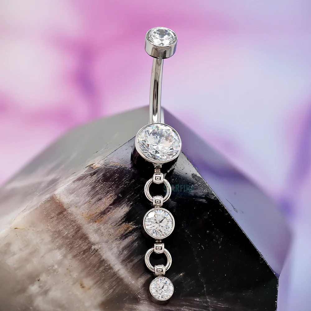 "Balance" Faceted Gem Navel Curve with Dangle - Image 2