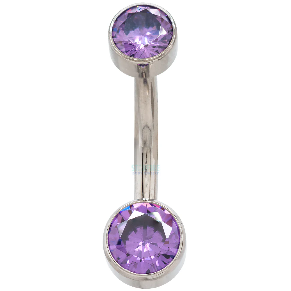 Double Bezel Faceted Gem Navel Curve - Image 5
