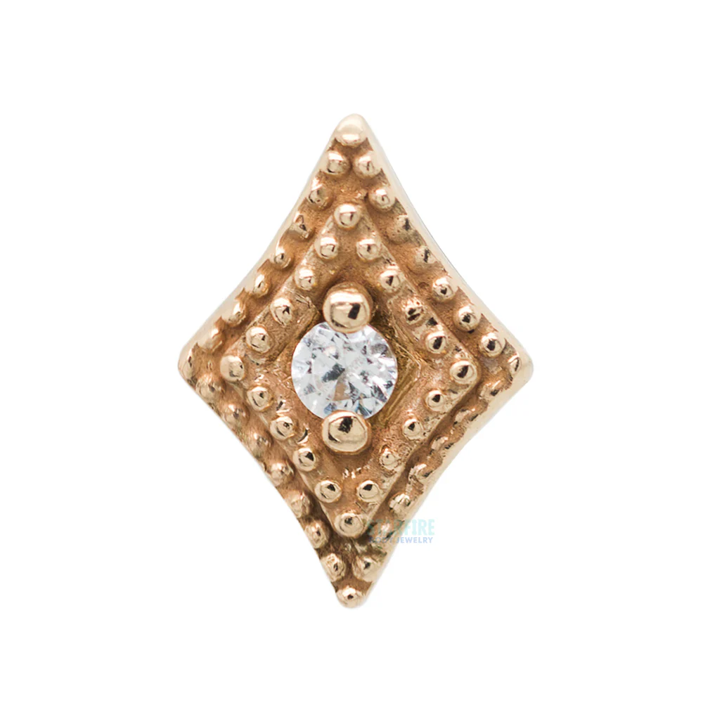 Double Diamond Millgrain Threaded End in Gold with Faceted Gem - Image 2