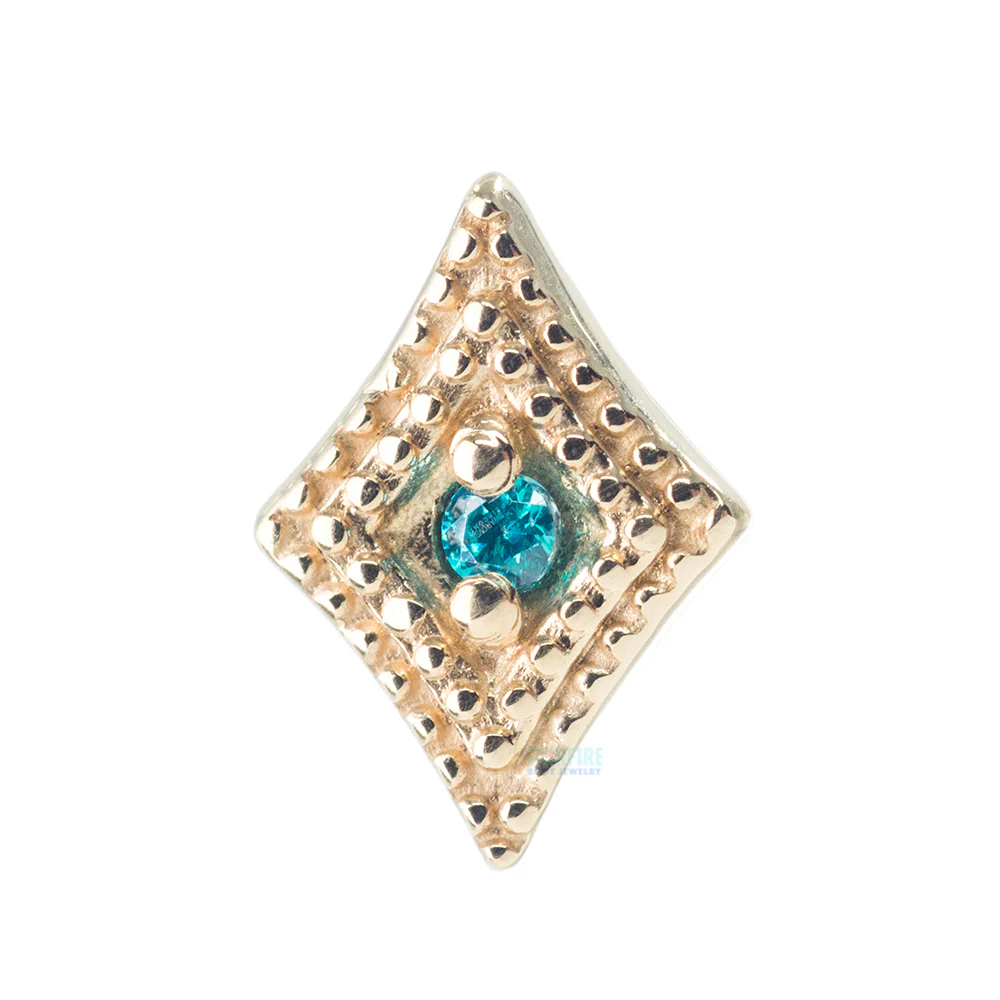 Double Diamond Millgrain Threaded End in Gold with Faceted Gem - Image 3
