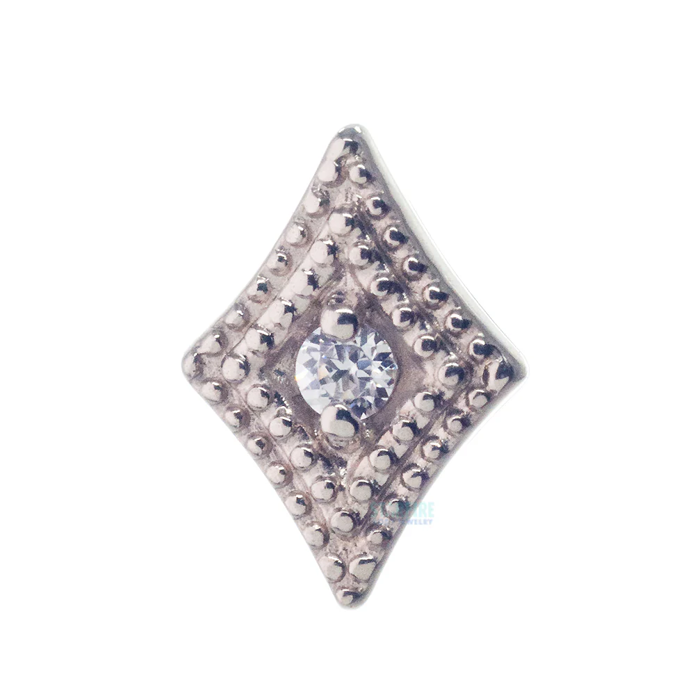 Double Diamond Millgrain Threaded End in Gold with Faceted Gem - Image 4