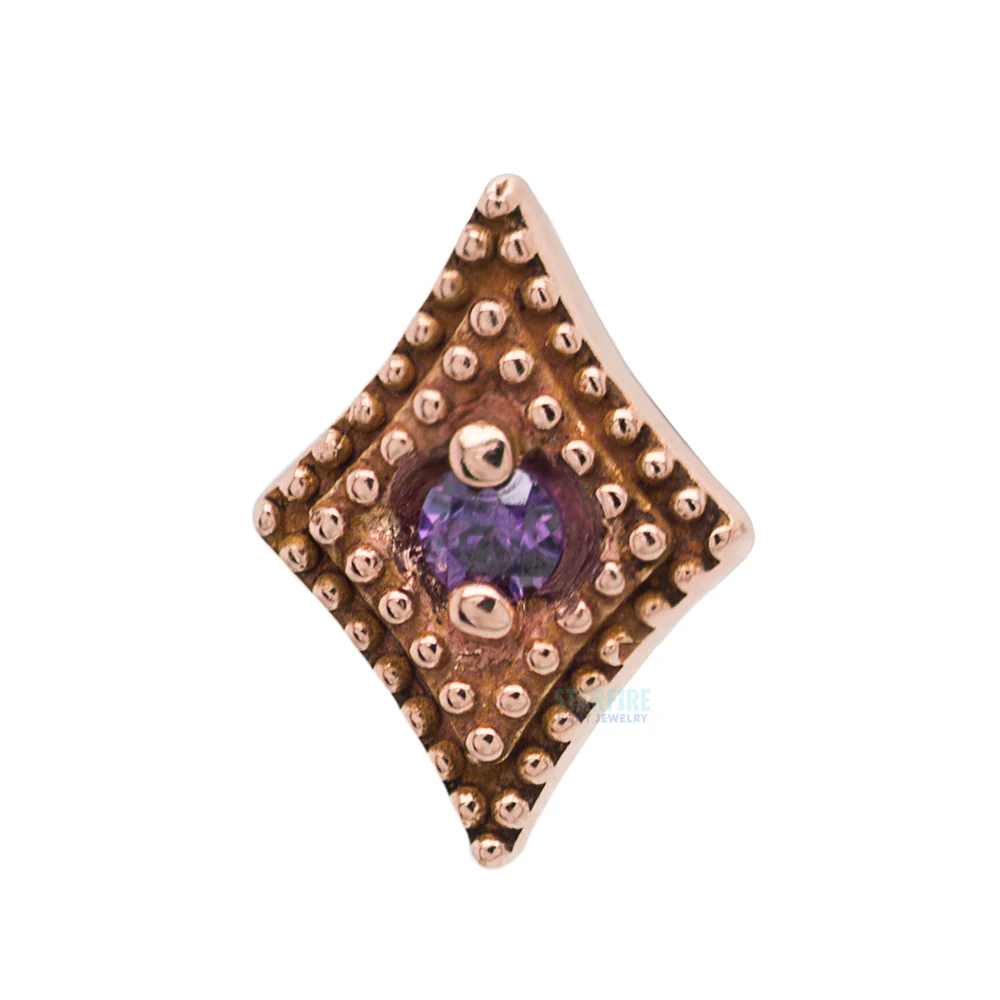 Double Diamond Millgrain Threaded End in Gold with Faceted Gem - Image 5