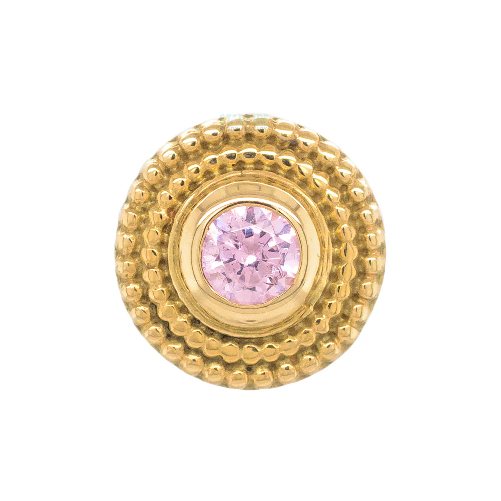 Double Millgrain Round Threaded End in Gold with Faceted Gem in Bezel - Image 3