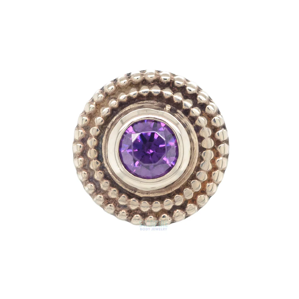 Double Millgrain Round Threaded End in Gold with Faceted Gem in Bezel - Image 4