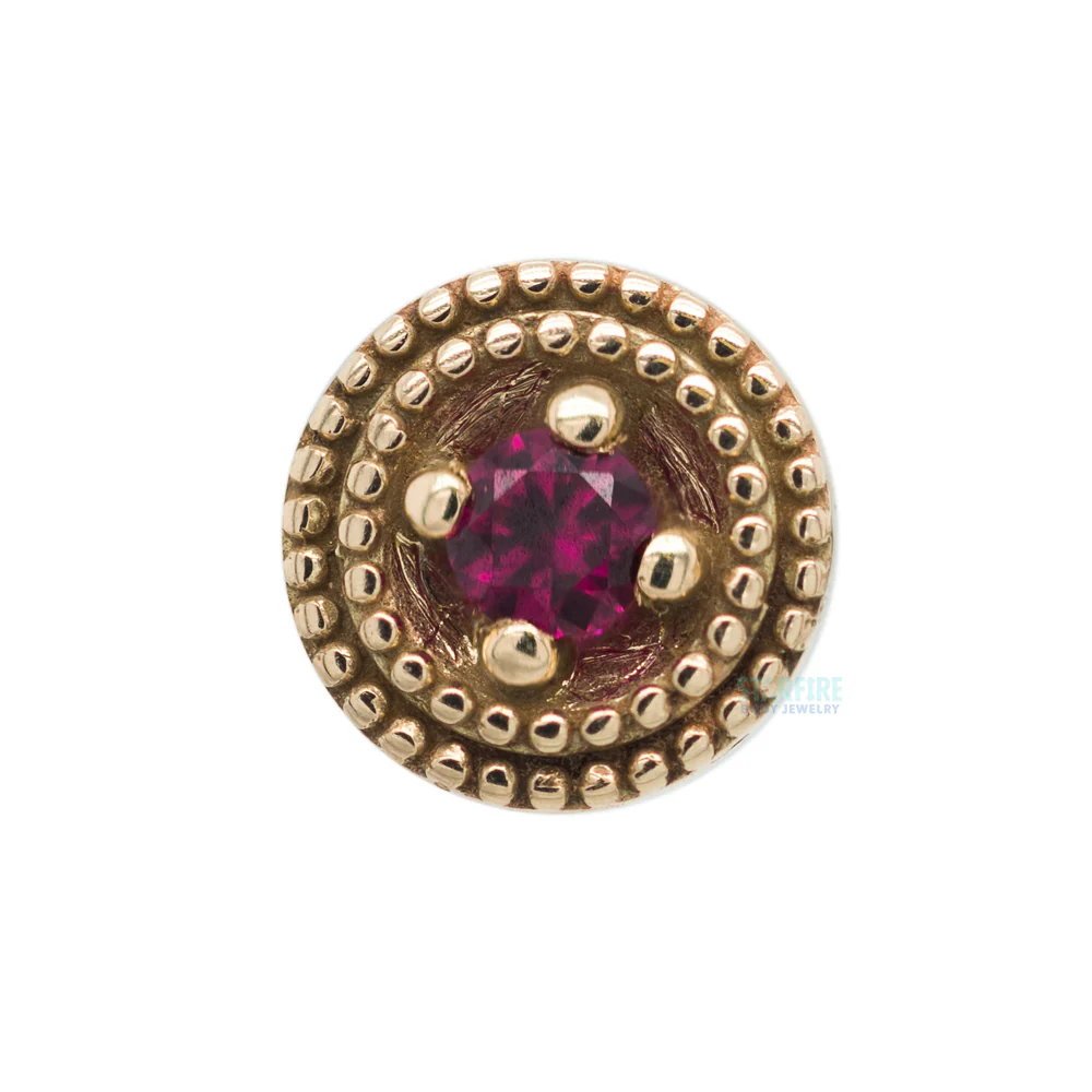 Double Millgrain Round Threaded End in Gold with Faceted Gem in Prong's - Image 3