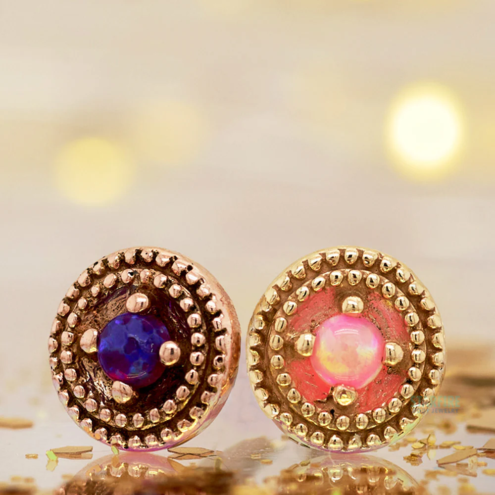 Double Millgrain Round Threaded End in Gold with Opal in Prong's - Image 2