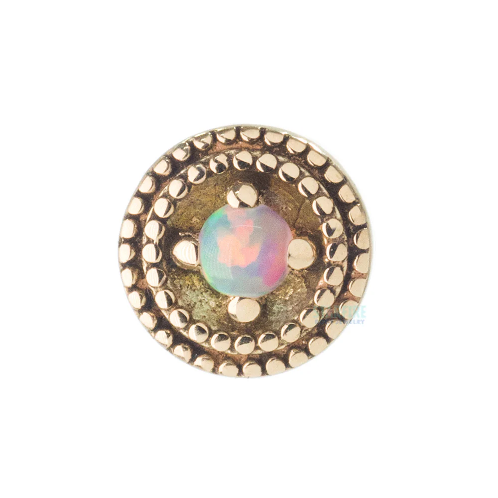 Double Millgrain Round Threaded End in Gold with Opal in Prong's - Image 3