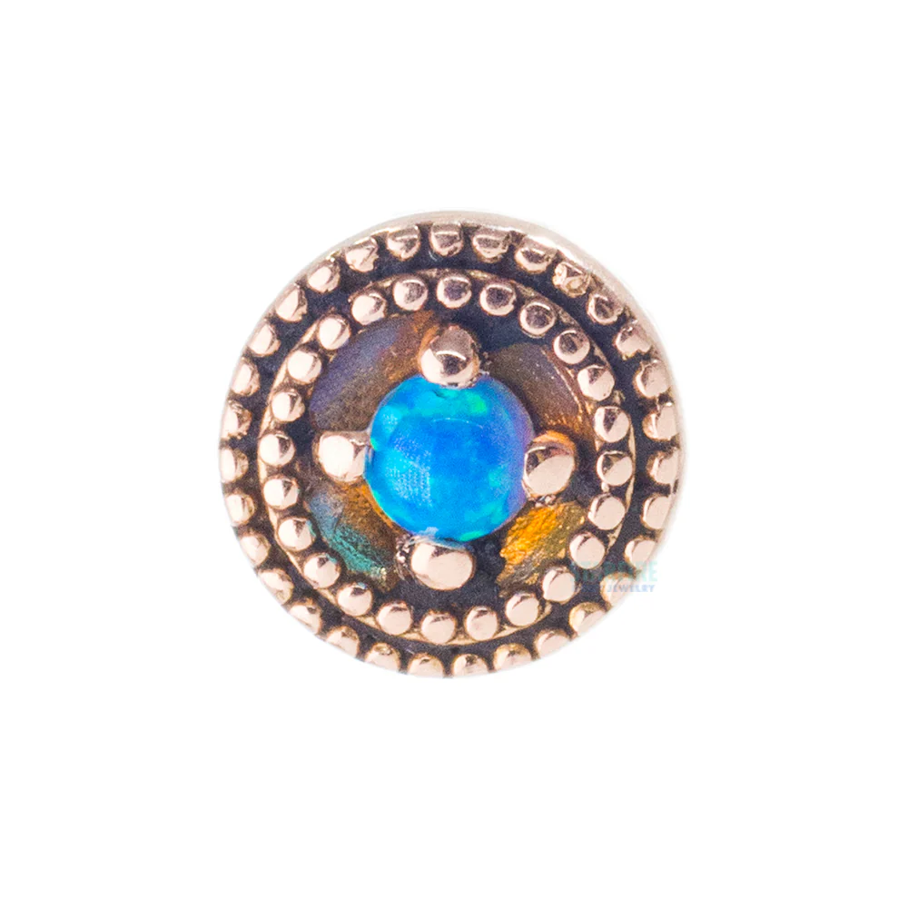 Double Millgrain Round Threaded End in Gold with Opal in Prong's - Image 4
