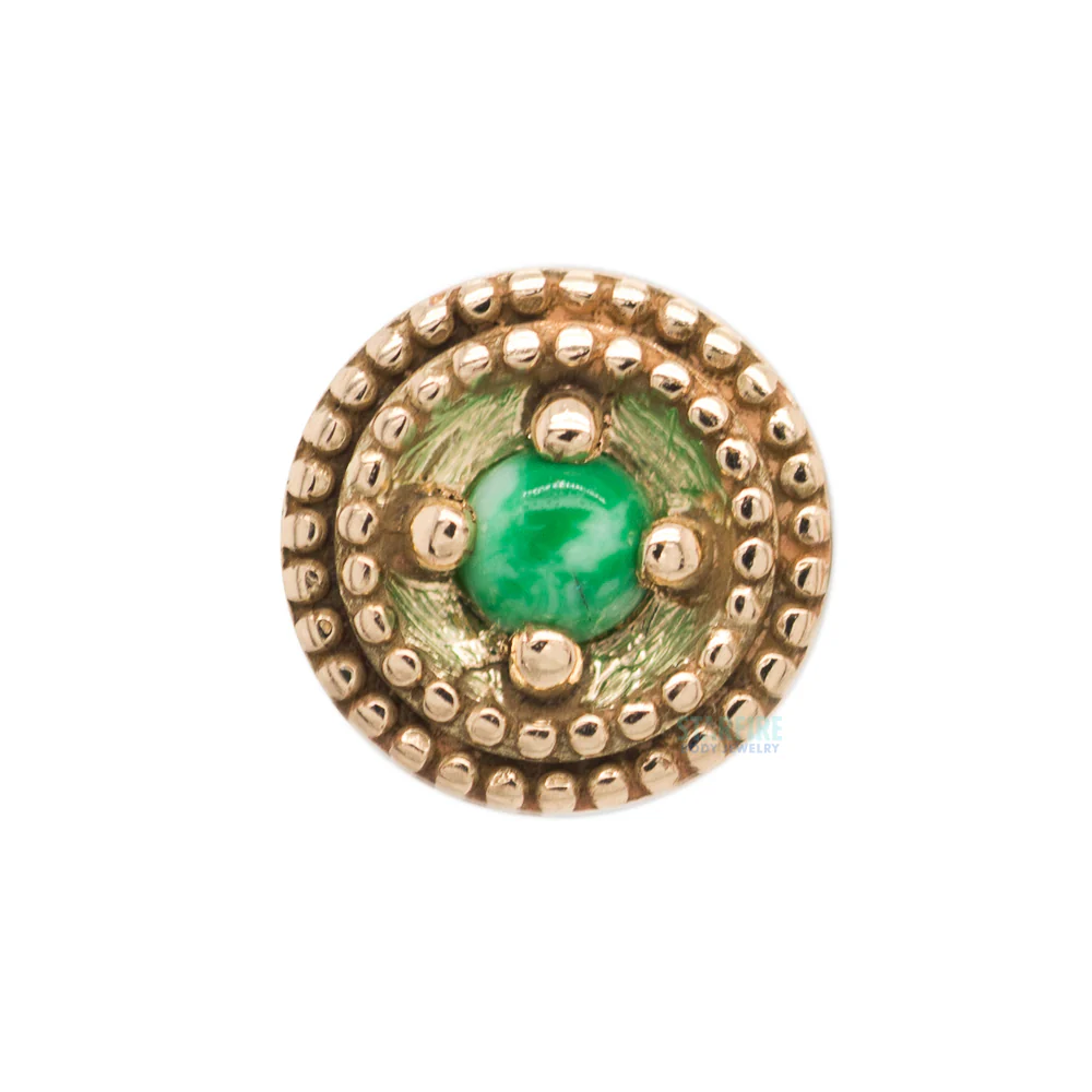 Double Millgrain Round Threaded End in Gold with Stone Cabochon in Prong's - Image 3