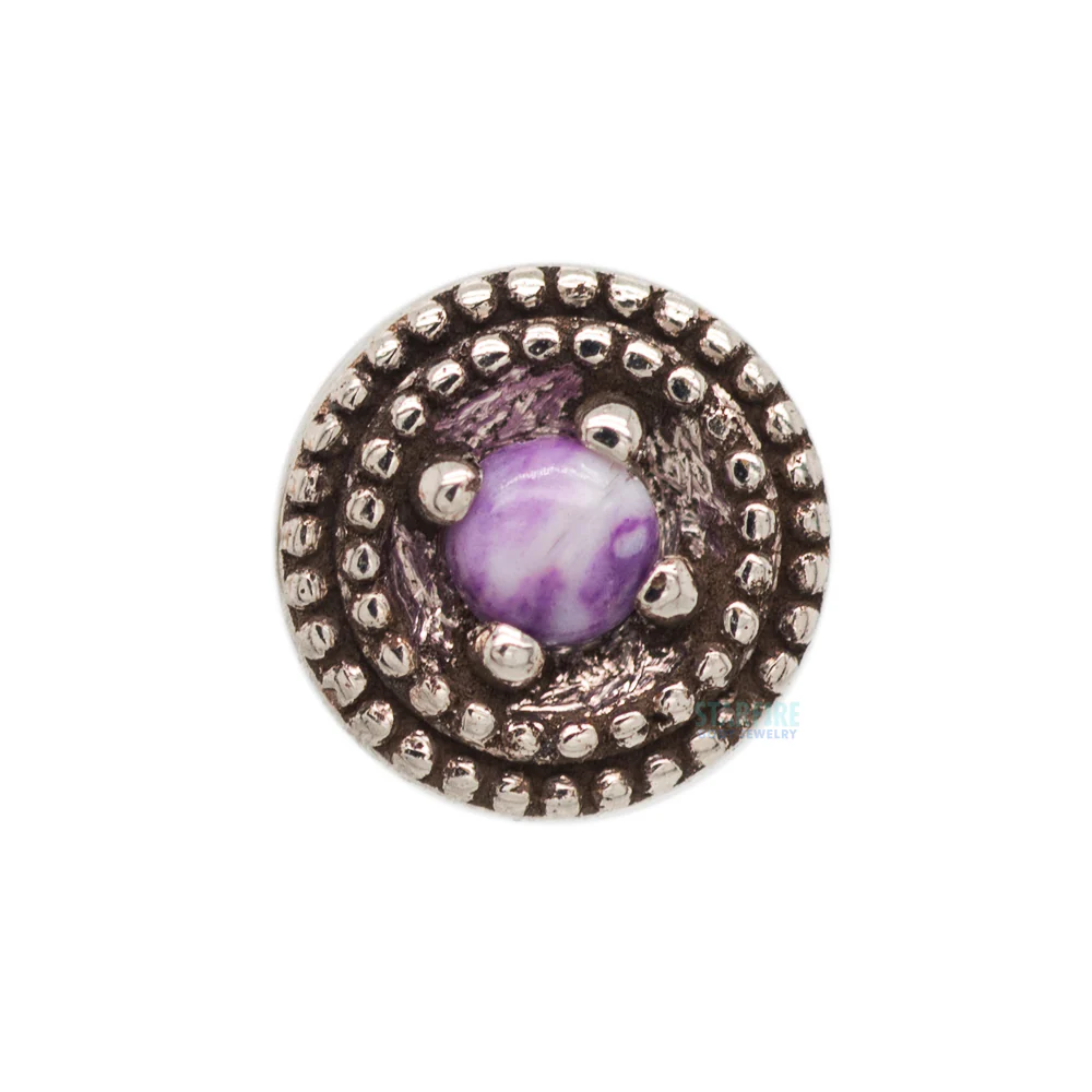 Double Millgrain Round Threaded End in Gold with Stone Cabochon in Prong's - Image 4